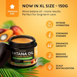 Batana Oil for Hair Growth - 100% Raw & Organic Dr Sebi Batana Oil - Cold-Pressed & Pure Unrefined Batana Hair Mask for Women & Men - Enhances Hair Thickness, Prevents Loss