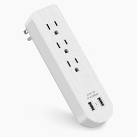 PHOCAR Slim Outlet Extender with USB, Portable Multi Plug Extender for Traveling, Lightning-Proof Outlet Splitter, Widely Spaced Plug Adapter with 3 AC Outlet and 2 USB Ports for Home, Office, Dorm