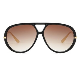 CHOWEI Trendy Aviator Sunglasses for Women Men Oversized Classic 70s Round Aviator Sun Glasses Vintage Shades (Black/Brown Gradient)