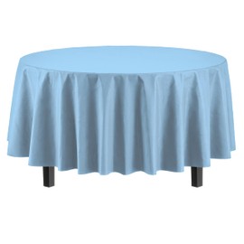 Party Solids Light Blue Round Plastic Tablecloth - 84 Inch, Pack Of 24
