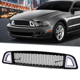 PIT66 Upper Grille W/DRL LED Accent Vent Lights, Compatible with Ford Mustang 2013 2014 Front Bumper Honeycomb Mesh Hood Grill (Except Shelby Models) DR3Z8200AB, FO1200590
