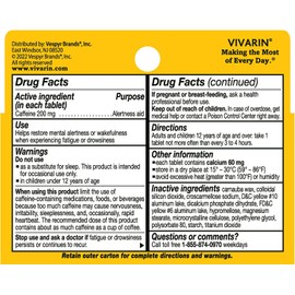 Vivarin Alertness Aid Tablets 40 Count 200mg Tablets (4 Pack)