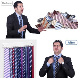 【2 in 1】 2 Pack Tie Organizer Belt Organizer Wall Mounted, Space Saving Tie Rack Belt Hanger for Closet with 24 Storage Hooks, Belt Tie Holder for Closet Organizer Storage White