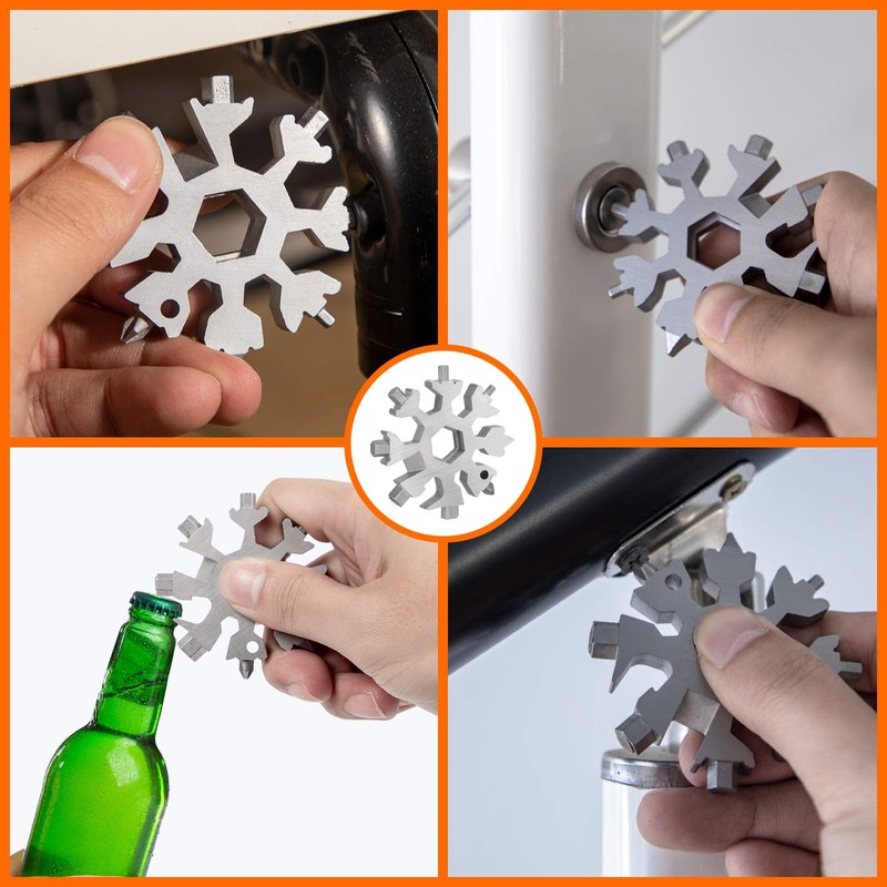 Snowflake Multitool,18-in-1 Stainless Steel Snowflake-Tool Includes Snow Bottle Opener/Flat Phillips