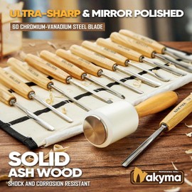 Nakyma Wood Carving Kit of 12 Wood Chisels with Canvas Case Sharp Cr-V 60 Steel Blades