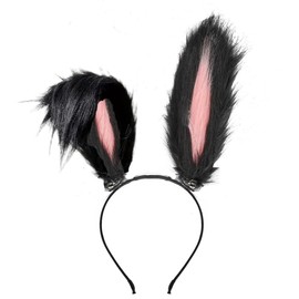 ATekatac Cute Rabbit Ears Headband Long Furry Dog Ears Animal Cosplay Headband (Black Pink)