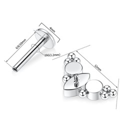 hengkaixuan 16G G23 Titanium Flatback Labret Studs, Internal Thread Lip Studs, Tragus Piercing, Monroe, Medusa Lip Piercing, Silver Lobe Cartilage Conch Earring Jewellery, 6 / 8 / 10 mm, Metal