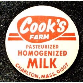 COOK'S FARM - CHARLTON, MASS - PASTEURIZED MILK - MILK BOTTLE CAP- 42mm