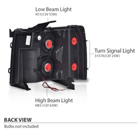 CHEDA LED DRL Tube Projector Headlights w/o Bulb Clear Lens Black Housing Clear Reflector Compatible with Chevy Silverado 1500 2007-2013/2500HD 3500HD 07-14,Not Fit 2007 Old Body Silverado Classic