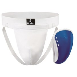 MUELLER Athletic Supporter with Flex Shield Cup WhiteBlue Youth, Large