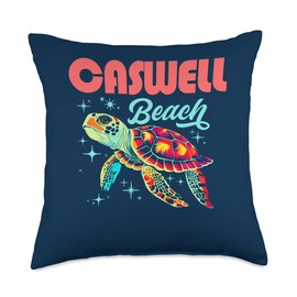 North Carolina Beaches Sea Turtle Gear Caswell Beach NC Artistic Sea Turtle Retro Throw Pillow, 18x18, Multicolor