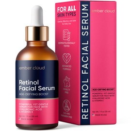 Ember Cloud Retinol Serum for Face with Hyaluronic Acid, Vitamin E & Aloe Vera Anti-Aging Serum - All Skin Types - Supports Even Tone - Day and Night - Made in USA - 1 Oz