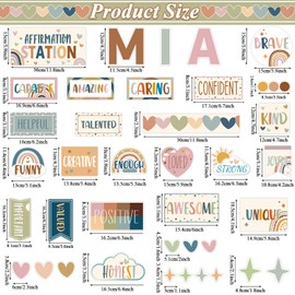 BOHO Affirmation Station Bulletin Board Set Motivational Posters for Classroom Decors I Am Positive Affirmations Accent Cutouts Inspirational Rainbow Bulletin Board for Home School Teacher Wall Supply