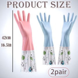 LHLZNB wide mouth Velvet lining Marigold Glove Medium for，washing up gloves large，kitchen gloves for washing dishes，Applicable to kitchen Premium Rubber Gloves for Work (Blue+Pink)