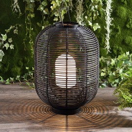 JONATHAN Y JYL6506A Kandella 26.7" Outdoor Woven Oval Asian LED Lantern Bohemian,Scandinavian,Modern,Contemporary for Bedroom, Living Room, Office, College Dorm, Coffee Table, Bookcase, Black