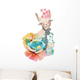 Wallmonkeys Watercolor Floral Baby Llama Wall Decal Peel and Stick Animal Graphics (36 in H x 36 in W) WM502898