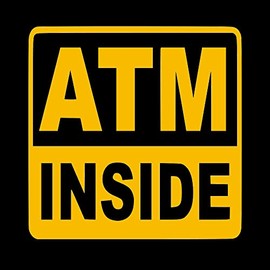 ATM Vinyl Decal Sticker Store Window Office Door Wall Cache Machine Inside Debit (10" x 10", Yellow)