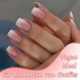 False Nails Tips Press On Nails French, White Pink Gradient Design Tips for Nails Full Cover Acrylic Artificial Fingernails for Salon Square Artificial