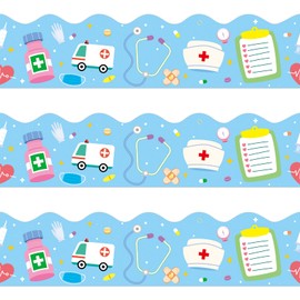 72 Feet Nurse Healthcare Workers Bulletin Board Borders for Nurse Day Party Decoration Doctor Appreciation Week Medical Nursing Nurse School Graduation Classroom Bulletin Board Hospital Décor(Blue)