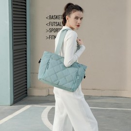 befen Tote Bag for Women Ladies Lightweight Puffy Totes Bag Quilted Shoulder Satchel Bags for Daily, Travel Green