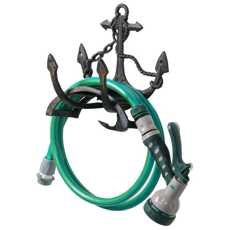 MyGift Brown Heavy Duty Cast Iron Outdoor Garden Hose Hanger