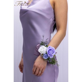 Fnize Purple Corsage and Boutonniere Set for Bride Groom Bridesmaids Groomsmen Wedding Homecoming Flowers Prom Suit Accessories, Rose Boutonniere and Wrist Corsage Flower