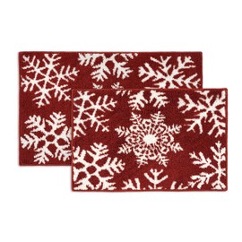 Christmas Bathroom Rugs Sets 2 Piece, Extra Soft & Absorbent, Premium Bath Mats For Bathroom, Non Slip Shower Mat, Machine Washable, Bath Mats For Bathroom Floor - 20" x 32"/17" x 24" - Snowflake