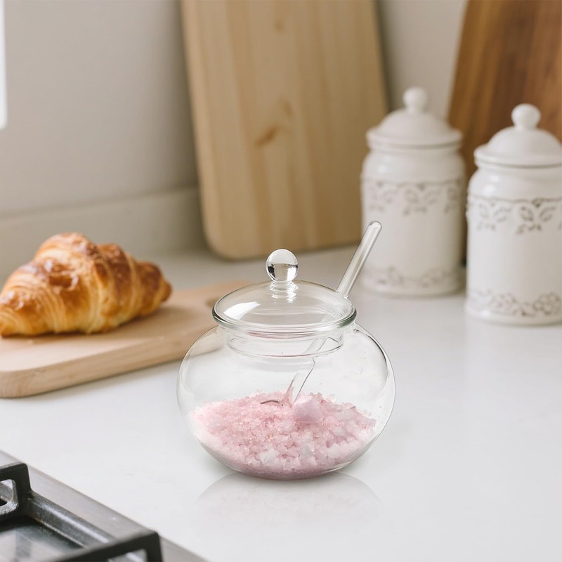 Frcctre Set of 2 Glass Sugar Bowl with Spoon and