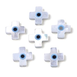 Fashewelry 20Pcs Natural White Shell Loose Beads Cross with Evil Eye Mother of Pearl Shell Beads Center Drilled Flat Shell Spacer Charm Beads 8x8mm for Bracelet Necklace Jewelry Making DIY Crafts