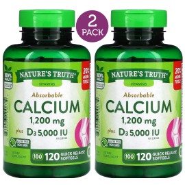 Nature's Truth 2 Pack Absorbable Calcium 1200mg with Vit D3 5000 IU 240 (2x120) Softgels NonGMO