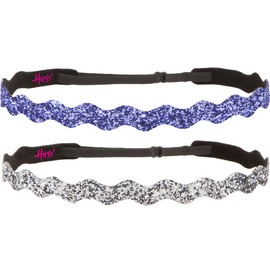 Hipsy Adjustable Non Slip Cute Fashion Bling Glitter Hair Headbands for Women Girls & Teens 2-Pack (Wave Gunmetal & Purple)