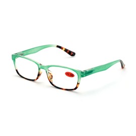 V.W.E. 2 Pairs of Stylish Classic Rectangle Reader With Spring Hinges Women Half Translucent Tortoise Reading Glasses (Green, 1.00)