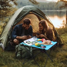 VILLEY Folding Camping Table w/2 Cup Holder Bag Lightweight Portable Beach Table
