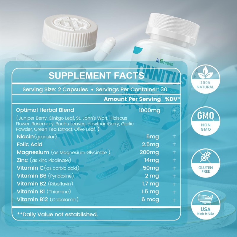 inGreens Tinnitus Relief for Ringing Ears,Ginkgo Biloba and Various Other