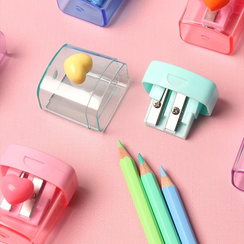 Heart Pencil Sharpener with Container Coloured Sharpener with Tin Cute