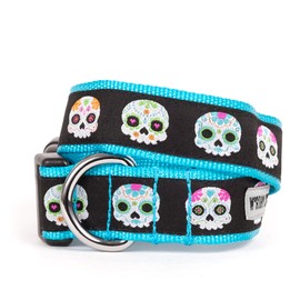 The Worthy Dog Skeleton Sugar Skulls and Flowers Day of The Dead Colorful Adjustable Lead, Designer Comfortable Nylon Webbing Leash Fits Small, Medium and Large Dogs, Black Color