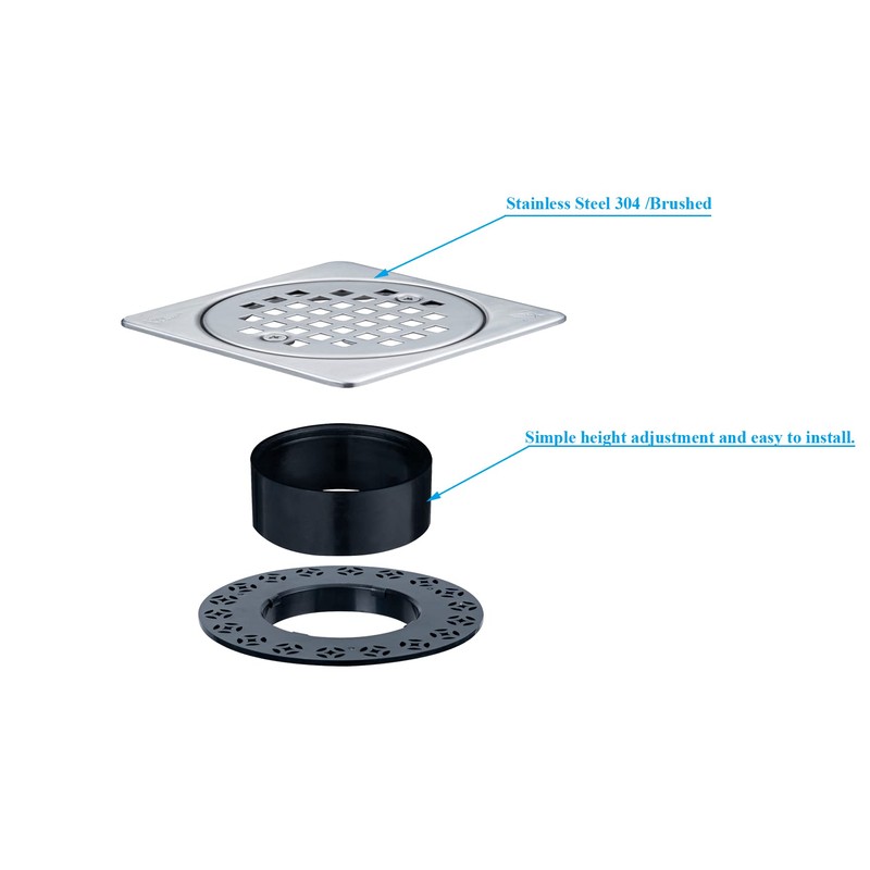 UNI-DRAIN Shower Drain Square 4 Inch with Flange, Drain Grate