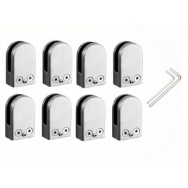 4/8/12 pcs Glass Clamps, 6-8-10-12mm Round Glass Clamps, Glass Mounting Brackets Glass Clips Holder 304 Stainless Steel Glass Bracket Flat Back for Balustrade Staircase Handrail (8pcs(6-8mm))