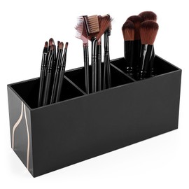AUTOARK Makeup Brush Holder Organizer - 3 Slot Acrylic Cosmetics Brushes Storage Solution,Beige,AMKU-008