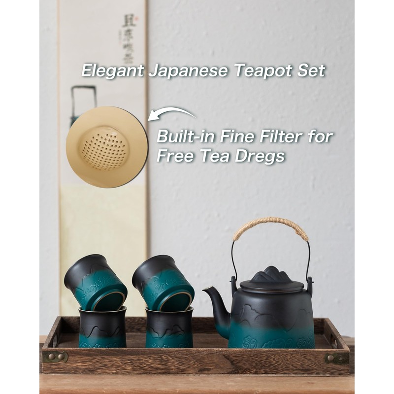 ZENS Vintage Japanese Tea Set, Gradient Embossed Ceramic Japanese Teapot