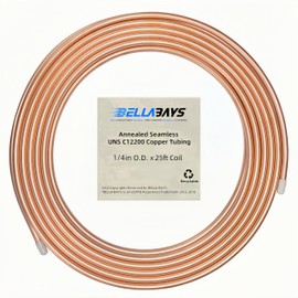 BELLA BAYS Copper Tubing 1/4" OD x 0.195" ID x 25 ft, 99.9% C12200 ASTM B280 Refrigeration ACR Tubing Seamless Soft Coil Round T2 Pure Copper Tube for HVAC System, Refrigerator, Industry, DIY