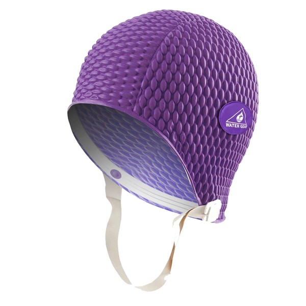 Water Gear Bubble Swim Cap - Ideal for Long Hair and Women's Swimming - Will Keep Long Hair Dry and Secure While Still Providing a Comfortable Fit - Shave Time Off Your Lap - Large Purple