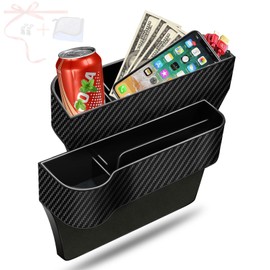 jiaji Car Seat Gap Filler Organizer, 2 Pack Multifunctional Auto Console Side Storage Box with Cup Holders 2 Seat Hooks for Drink, Car Organizer Front Seat for Holding Phone, Sunglasses