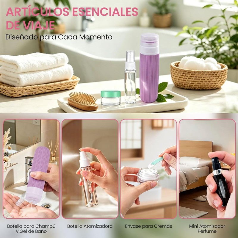 16 Pcs Botellas de Viaje de Silicona, 90ml Kit de