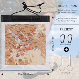 SANNIX 2pcs Waterproof Map Case Transparent Map Cover with Clear Window and Neck Strap PVC Camping Map Case for Hiking (31x28cm) with Carabiner and Whistle