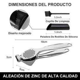 Prensa de Ajo,Machacador y Prensa de Ajos de Acero Inoxidabley 3 en 1,Picadora y trituradora de ajo ergonómica