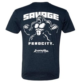 Ironville Savage Ferocity Gorilla Weightlifting Soft Blend T Shirt (US, Alpha, X-Large, Regular, Regular, Art on Back - Navy Blue)