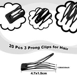 ZGQHZR 20 Pcs Snap Hair Clips for Women Snap Hair Barrettes Double Grip Hair Clips 3 Prong Clips for Hair Barrettes for Women Girls (Black)