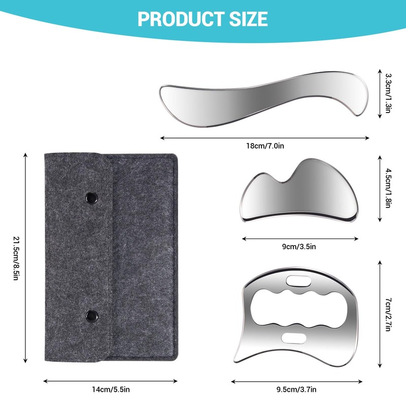 3 in 1 Muscle Scraper Stainless Steel Gua Sha Set