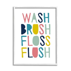 Stupell Industries Wash Brush Floss Flush Typography, Design by Border Bloom White Framed Wall Art, 11 x 14, Multi-Color